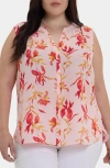 Nydj Plus Size Sleeveless Pintuck Split Neck Top In Pink