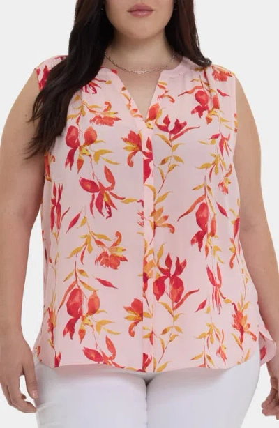 Nydj Print Sleeveless Pleat Back Top In Pink