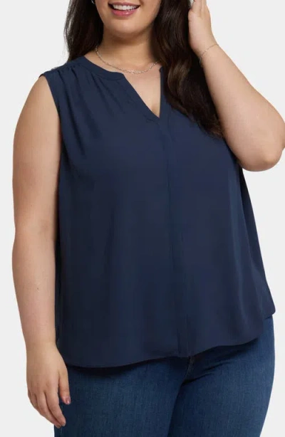 Nydj Print Sleeveless Pleat Back Top In Blue