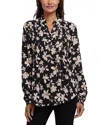 Nydj Pleated Yoke Long Sleeve Peasant Blouse In Black