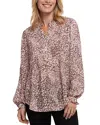Nydj Pleated Yoke Long Sleeve Peasant Blouse In Multi