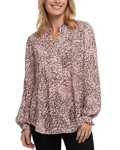 Nydj Pleated Yoke Long Sleeve Peasant Blouse In Multi