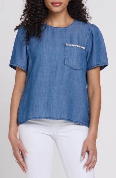 Nydj Puff Sleeve Denim Shirt In Blue