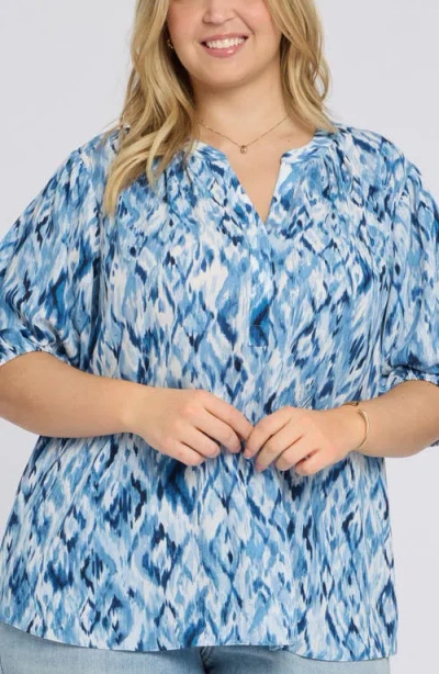 Nydj Puff Sleeve Popover Top In Blue