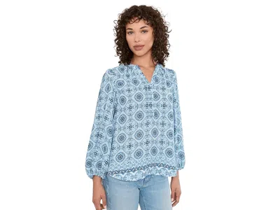 Nydj Puff Sleeved Popover Top Women's Clothing Azure Sky: Lg (us 12-14) In Blue