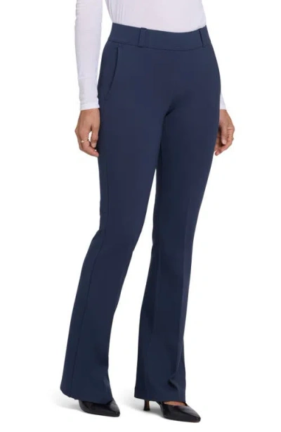 Nydj Pull-on Flare Leg Ponte Knit Trousers In Blue