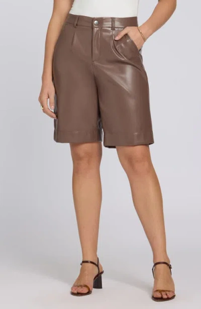 Nydj Relaxed Faux Leather Bermuda Shorts In Brown