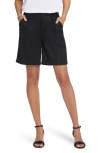 Nydj Relaxed Pleated Linen Blend Shorts In Black