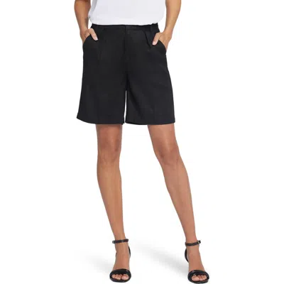 Nydj Relaxed Pleated Linen Blend Shorts In Black