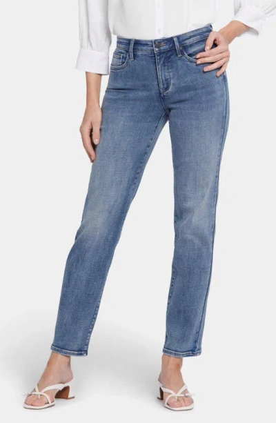 Nydj Marilyn Straight Womens Pocket Denim Straight Leg Jeans In Sandybeach