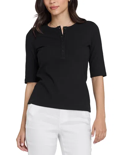 Nydj Ribbed Elbow Sleeved Henley Top In Black