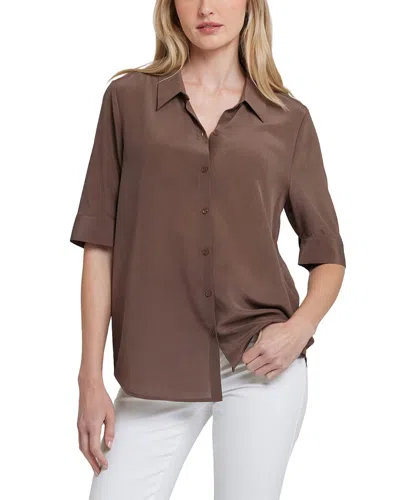 Nydj Riley Silk Blouse In Brown