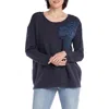 Nydj Rose Womens Ribbed Trim Manmade Pullover Sweater In Multi