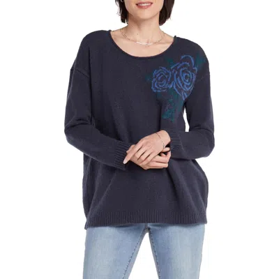 Nydj Rose Womens Ribbed Trim Manmade Pullover Sweater In Multi