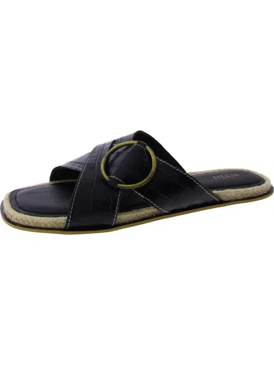 Nydj Rossi Womens Faux Leather Slip On Slide Sandals In Black