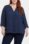 Nydj Semisheer Pintuck Blouse In Indigo Dot