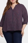 Nydj Three Quarter Sleeve Printed Pintucked Back Blouse In Starlet Geo