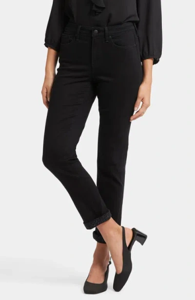 Nydj Sheri Cheetah Cuff Slim Ankle Jeans In Black Rinse