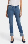 Nydj Sheri High Waist Stripe Cuff Slim Ankle Jeans In Costa Brava