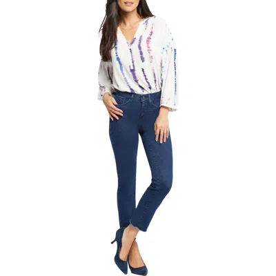Nydj Sheri Womens Frayed Hem Denim Slim Jeans In Multi