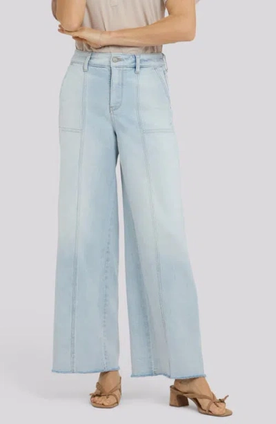 Nydj Simone Seamed Raw Hem High Waist Wide Leg Jeans In Blue