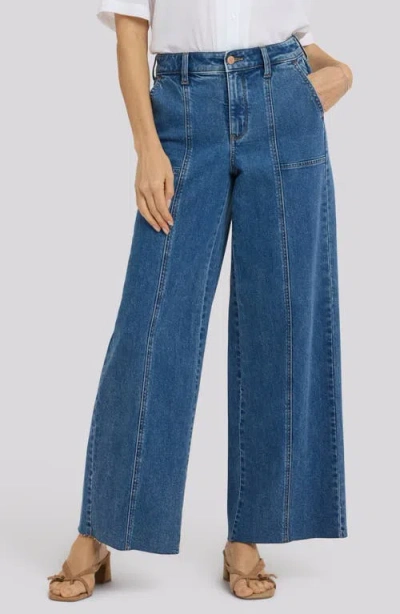 Nydj Simone Seamed Raw Hem High Waist Wide Leg Jeans In Blue