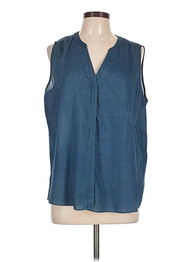 Pre-owned Nydj Sleeveless Button Down Shirt In Blue