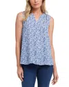Nydj Print Pleat Back Sleeveless Split Neck Blouse In Blue