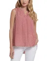 Nydj Print Pleat Back Sleeveless Split Neck Blouse In Red