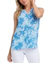 Nydj Print Pleat Back Sleeveless Split Neck Blouse In Bella Vista