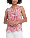 Nydj Print Pleat Back Sleeveless Split Neck Blouse In Luciana