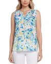 Nydj Print Pleat Back Sleeveless Split Neck Blouse In Willow Springs