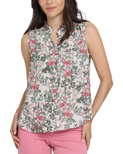 Nydj Print Ruffle Neck Sleeveless Top In Pink