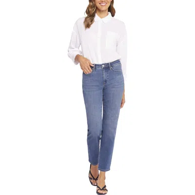 Nydj Stella Womens Distressed Denim Tapered Leg Jeans In Multi