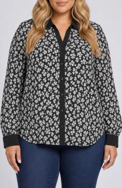 Nydj Taylor Point Collar Shirt In Black Combo