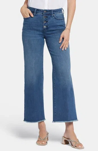 Nydj Teresa Exposed Button Frayed Ankle Wide Leg Jeans In Blue