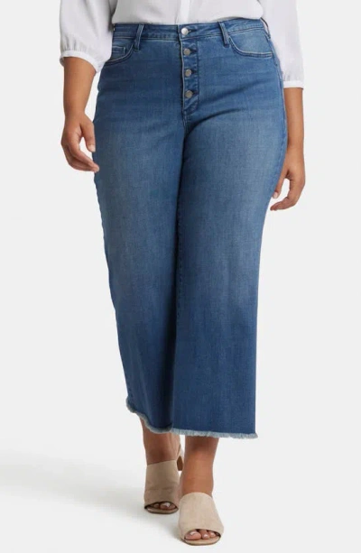 Nydj Teresa Exposed Button High Waist Ankle Wide Leg Jeans In Mission Blue