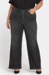 Nydj Teresa Floral Exposed Button Wide Leg Jeans In Gray