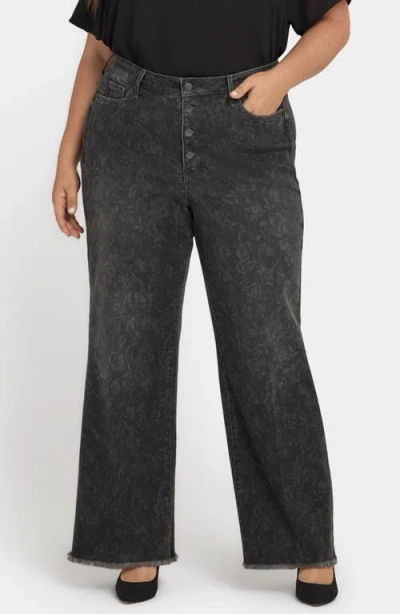 Nydj Teresa Floral Exposed Button Wide Leg Jeans In Gray