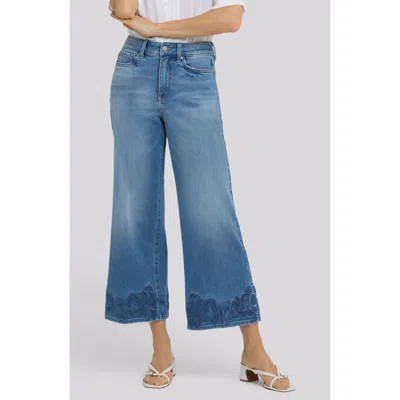 Nydj Teresa Floral Hem High Waist Ankle Wide Leg Jeans In Blue