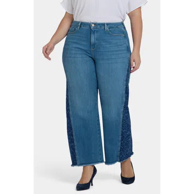 Nydj Teresa Frayed Two-tone Wide Leg Jeans In Blue