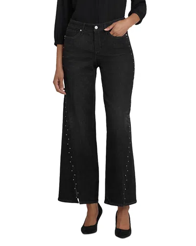 NYDJ TERESA HIGH RISE RHINESTONE WIDE LEG JEANS IN FRENCH NIGHTFALL