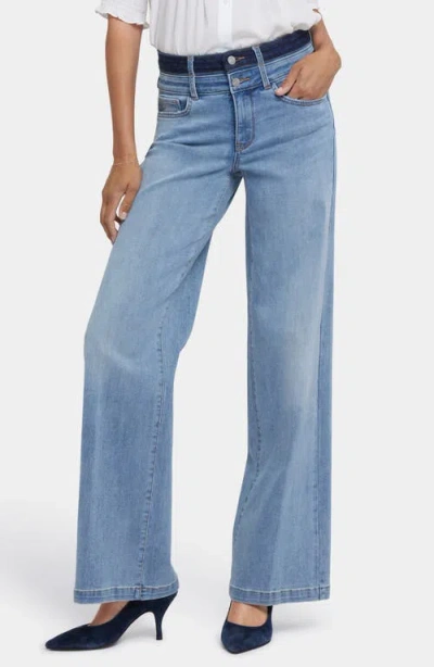Nydj Teresa High Waist Contrast Waistband Wide Leg Jeans In Santiago Sea