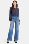 Nydj Teresa Jeans Women's Blue Cotton High Rise Wide Leg Button Fly Buu1043 In Blue