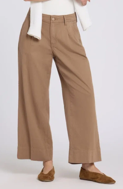Nydj Teresa Pleated High Ankle Waist Wide Leg Jeans In Brown