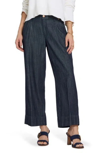 Nydj Teresa Pleated High Waist Wide Leg Ankle Jeans In Blue