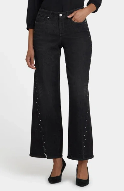 Nydj Teresa Rhinestone Slit Hem Wide Leg Jeans In Black