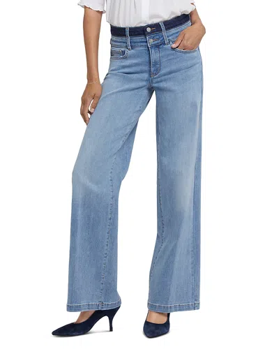 Nydj Teresa Wide Leg Jeans With Contrast Double Waistband In Santiago Sea