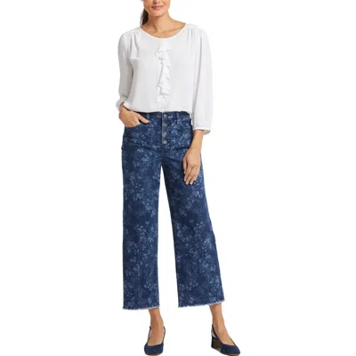 Nydj Teresa Womens Frayed Hem Denim Wide Leg Jeans In Multi