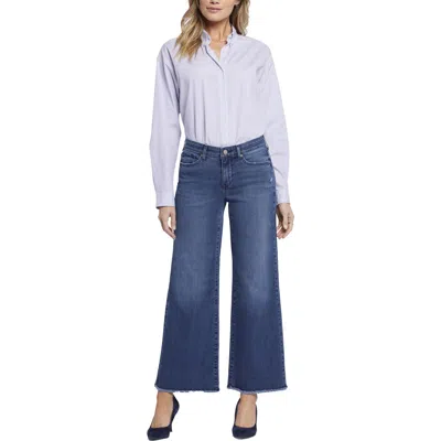 Nydj Teresa Womens Frayed Hem Denim Wide Leg Jeans In Blue